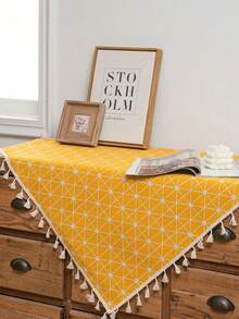 Bubaba Yellow Geometric Pattern Tablecloth With Tassel Decoration - Cotton Polyester Blend Bohemian Style Tablecloth, Suitable For Kitchen, Dining Room And Home Decor - Yellow - View 10