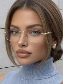 1 pieza Montura rectangular pequeña sin marco de metal, elegante y sofisticada para el uso diario, gafas de moda clásica minimalista, ultraligeras y cómodas de usar - Dorado - Ver 6