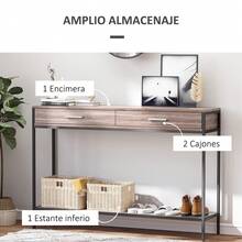 HOMCOM Consola para Recibidor Mueble para Recibidor Estilo Industrial con Cajones y Estructura de Acero para Entrada Pasillo 120x30x81,5 cm Roble - roble y negro - Ver 3