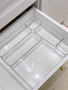 1/4/5/6/18 Peças Caixa de Armazenamento de Cosméticos Estilo Gaveta Transparente, Organizador de Compartimento de Mesa, Adequado para Cosméticos, Joias, Cuidados com a Pele, Artigos de Papelaria e Suprimentos de Cozinha, Presente Perfeito para Mulheres - Transparente - Visão 1