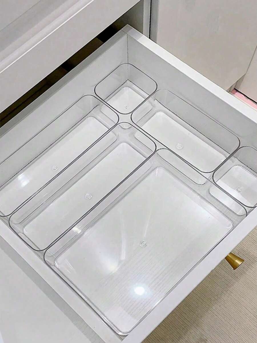 1/4/5/6/18 Peças Caixa de Armazenamento de Cosméticos Estilo Gaveta Transparente, Organizador de Compartimento de Mesa, Adequado para Cosméticos, Joias, Cuidados com a Pele, Artigos de Papelaria e Suprimentos de Cozinha, Presente Perfeito para Mulheres - Transparente - Visão 1