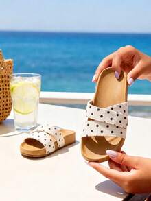 1 Pair Unisex Kids Style Flat Slide Sandals, Cute Polka Dot Soft Sole Casual Shoes Comfort Versatile For Beach Outdoor Summer Wear - Beige - View 1