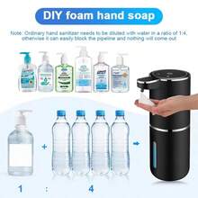 DONASIRA 1件裝 380ml 低噪音免接觸壁掛式智能自動皂液器，4段可調液量設定，全黑瓶身，泡沫/液體出液 - 黑色380毫升-餘量可視 - 查看 8
