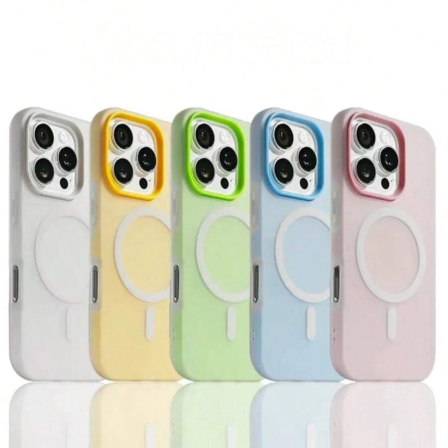 Phone Case, Contrast Color Lens Frame Solid Yellow Matte TPU Shockproof Soft Cover Support Wireless Charging, Imitation Liquid Silicone Minimalist Shell, Protector Compatible With Apple 11/12/13/14/15/16/17 Pro Max Plus Air Series