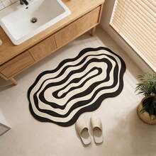 1pc Asymmetrical Black And White Wave Circle Pattern Floor Mat, Bathroom Mat, Bathroom Rug, Door Mat, Small Rug, Carpet, Floor Mat, Home Decor, Area Rug, Outdoor Mat, Home Decor, Area Carpet, Bedroom Rug, Washable Carpet - Multicolor - View 2