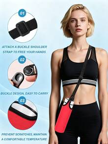 Multifunctional Cup Holder To Absorb Shocks And Keep Temperature Steady Washable Elastic With Shoulder Strap For Outdoor Enthusiasts Lightweight Insulated Cup Sleeve Perfect For Hands Free Hydration During Daily Commute Travel Essential Gym - Multicolor - View 2