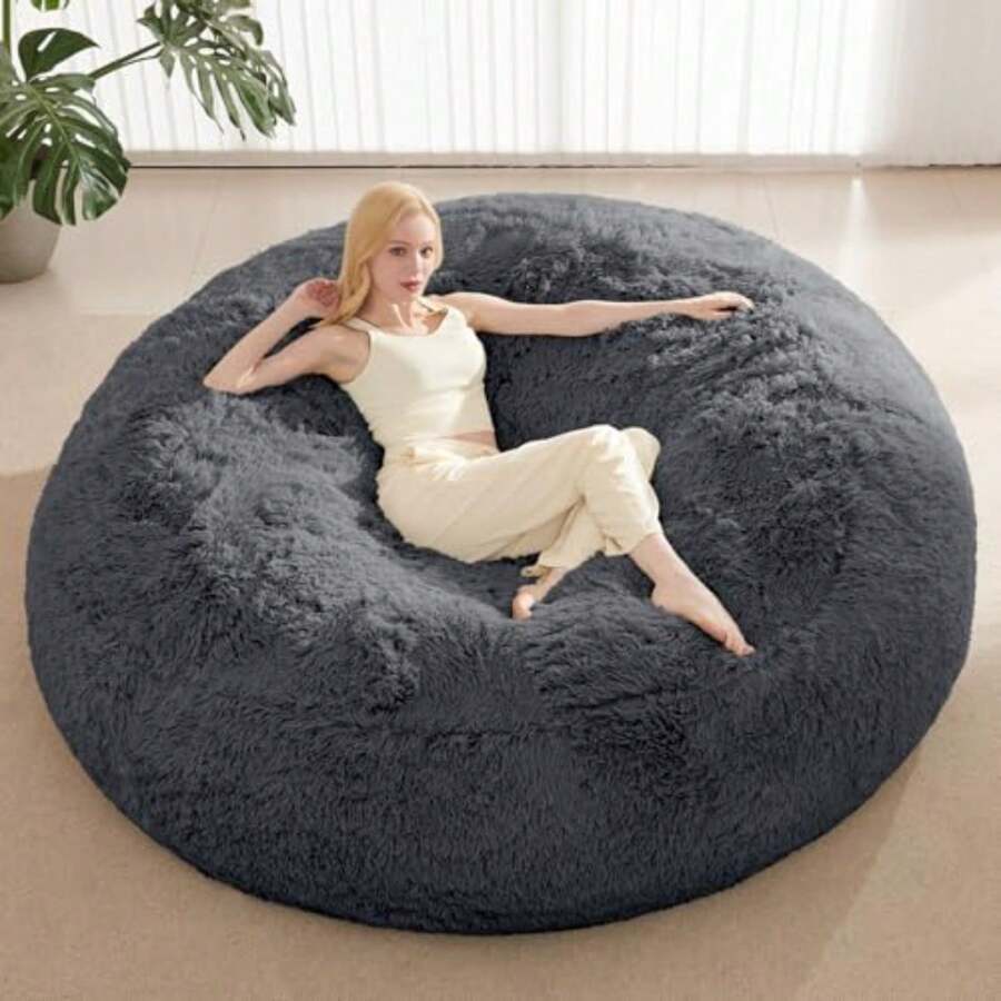Funda de puf sin relleno,cómodas sillas de puf de piel sintética para adultos, lavable, funda de silla de puf gigante de felpa esponjosa para adolescentes y niñas, antideslizante,,gris - Multicolor - Ver 1