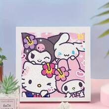 1pc Vibrant Sanrio Hello Kitty & Kuromi 5D Diamond Painting DIY Kit, 6.69x6.69 Inch Full Round Rhinestone Art With Frame - Creative Home Decor Handicraft, Desktop Display Mosaic Wall Art - Multicolor - View 8