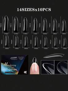 Fake Nail Tips, Used For Nail Extension, Full Cover Artificial Nails, Acrylic Material, Short Artificial Nails, American Capsule Long Soft Gel Almond Shape Nails, DIY - Clear - View 12