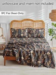 1pc Leaf Print Bed Sheet, Vintage Pastoral Style Polyester Single Bed Sheet, Soft & Breathable, Machine Washable - Multicolor - View 1