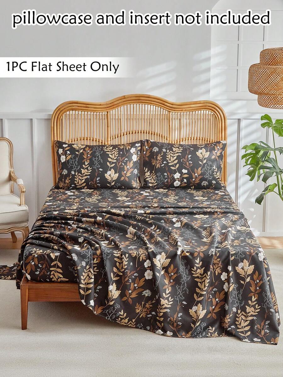1pc Leaf Print Bed Sheet, Vintage Pastoral Style Polyester Single Bed Sheet, Soft & Breathable, Machine Washable - Multicolor - View 1