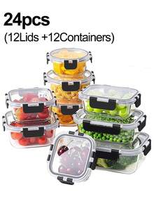 24 Piece Glass Food Storage Container Set, Includes 12 Containers And 12 Lids, High Borosilicate Glass Airtight Containers With Locking Lids, Multi Size Storage Set For Refrigerator Organization, Kitchen Storage And Food Organization - Transparent - View 7