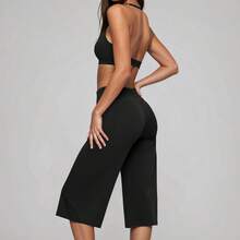 Summer Women's 2 Pieces Set, Tank Top And Short Wide Leg Pants, Suitable For Vacation, Date And Daily Wear. Sports Outfit - Black - View 4