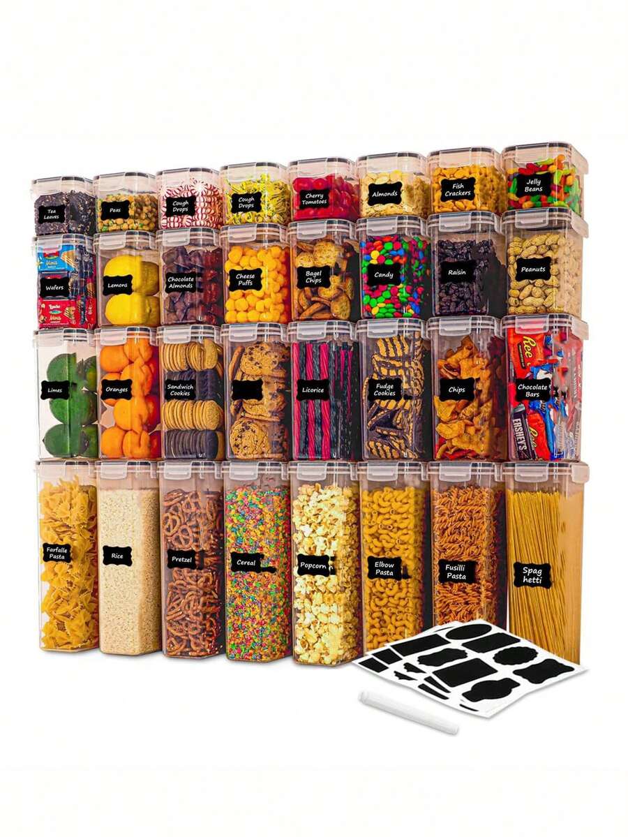 Asnews 24pcs Storage Containers,Complete Food Storage Containers With LIDS, Clear Food Jars, Moisture-Proof Sealed Crisper For Cereals, Rice, Pasta, Tea, Nuts And Coffee Beans, Plastic Food Storage Jars, Home Kitchen Serving Items