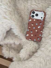 Blue, Brown, Beige Simple Polka Dot Contrast Color Korean Style Phone Case Compatible With Apple 17 Pro Max, 15 New Version, 16 Pro, Suitable For Women, Shock-Proof Full Coverage Protection - Brown - View 7