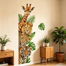 1/3/5pcs Vertical Jungle Animal Wall Decals, Giraffe Lion Tiger Leopard Tropical Monstera Leaf Print, Self-Adhesive Removable Vinyl Wall Mural For Living Room Bedroom Kids Room Decor - Animal Stickers - View 6