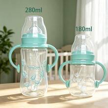 1 pieza/2 piezas Biberón de vidrio para bebé resistente al calor hasta 400℃ esterilizable con tetina de silicona anti-cólico y pajita con bola de gravedad 180ml/280ml apto para bebés de 6 meses en adelante - Multicolor - Ver 14