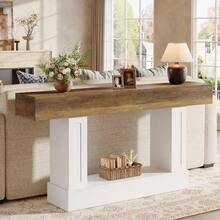 LITTLE TREE 160 Cm Rustic Wooden Console Table, 2-Tier, U-Shaped Base, Long Sofa Table For Behind Sofa, Hallway, Entryway, Living Room - White/brown - View 3
