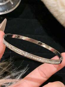 1/3pcs Stainless Steel Personalized Zirconia Jewelry Bracelet Set/Single Piece, Gift, Suitable For Daily Wear - Silver - View 2