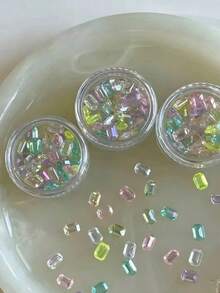 1 Box New Ice Crystal Clear Aurora Square Sugar Nail Art Rhinestones, Dopamine Mixed Color Versatile Nail Decor Material - Multicolor - View 2