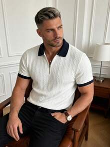 Men's Spring/Summer Daily Commute Fashion Casual Versatile Short Sleeve Jacquard Polo Shirt - White - View 3