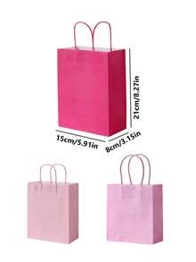 12/24pcs Pink And Rose Red Paper Gift Bags With Handles, Romantic Party, Wedding And Holiday Decoration - Multicolor - View 5