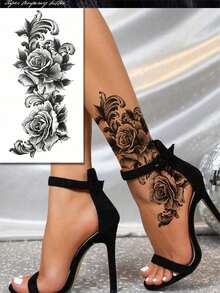 2Pcs Sketch-Style Temporary Tattoos With Butterfly Patterns. Non-Reflective With Realistic Effect. Suitable For Arms, Back And Spine. Great For Daily Use, Lasts 3-5 Days. - Black - View 4