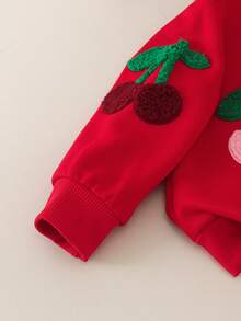 2pcs Baby Girl Cute Casual Red Towel Embroidered Flower Long Sleeve Sweatshirt And Pants Set Thin Spring Autumn - Red - View 5