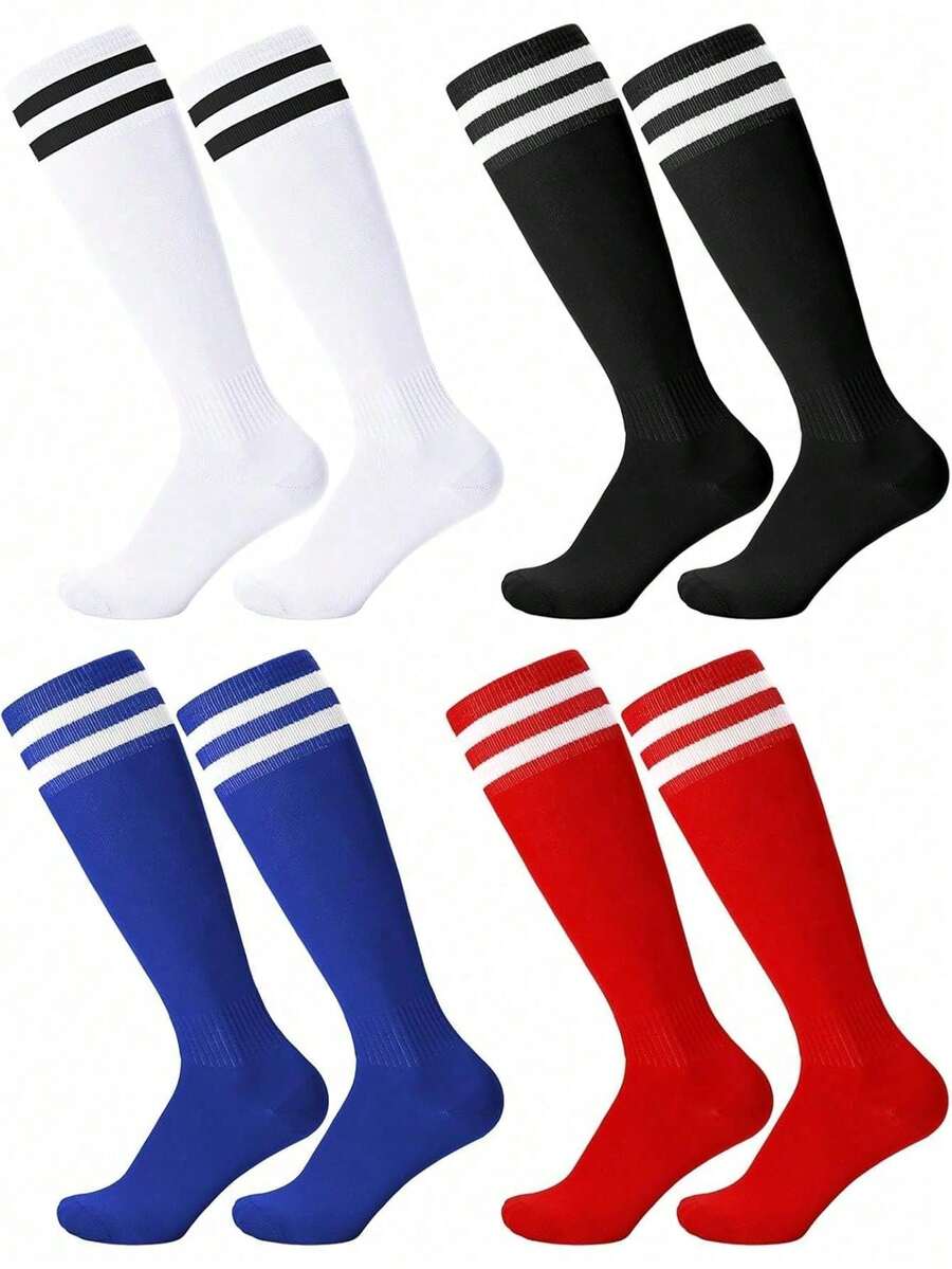 1 Pair 8-14 Years Old Children Knee-High Football Socks, Moisture-Wicking Breathable Striped Long Tube Sports Socks, Suitable For, First Day Of School - Multicolor - View 1