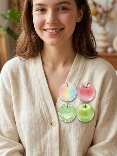 4PCS Cute Flat Apple Brooch Pins For Women, Resin Acrylic Apple Lapel Cartoon Pins In Rainbow Iridescent For Backpacks, Anime Badges, Hat Decorations