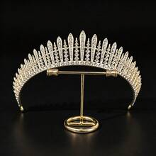1pc Vintage Geometric Pointed Crystal Crown, Full Rhinestone Sunburst Tiara, Wedding Royal Queen Headpiece - Multicolor - View 9
