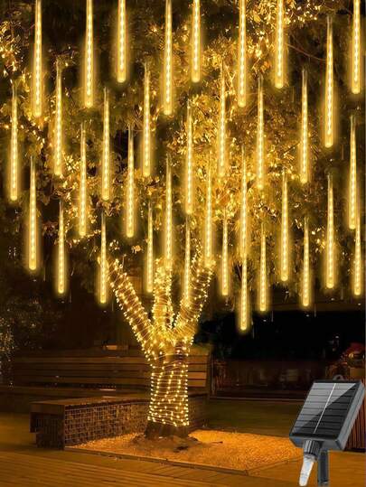 192/288 LED Meteor Shower Lights, 8 Tubes, Snowflake Raindrop Lights - IP65 Waterproof, Icicle Lights, Suitable For Christmas Tree Decor, Christmas Wedding Party, Blue, Multi-Color, Warm White, White