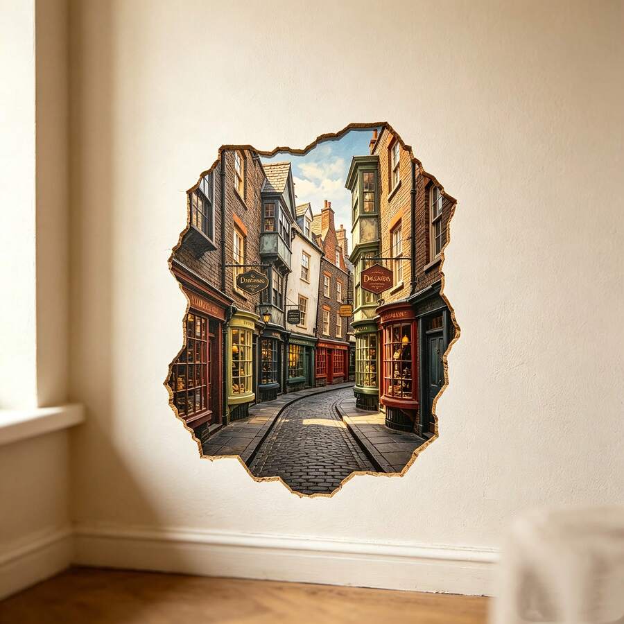 1/3pcs Wizard Magic Street Cracked Wall Wall Decal Realistic Diagon ...