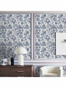 1 Roll Vintage Vinyl Self-Adhesive Wallpaper, Exquisite Blue Countryside And Botanical Landscape Wall Paper, Peel And Stick, Waterproof, Removable, Non-Adhesive Contact Paper, Seamless Wallpaper Roll, Easy To Apply, Suitable For Home Decor, Kitchen, Bedroom, Living Room And Furniture Refurbishment - Multiple Styles - View 9