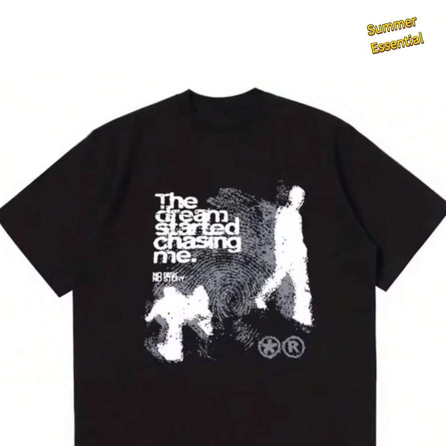 "The Dream Starts Chasing Me" Fingerprint Pattern T-Shirt Funny T Shirts I Love T Shirt - Black - View 1