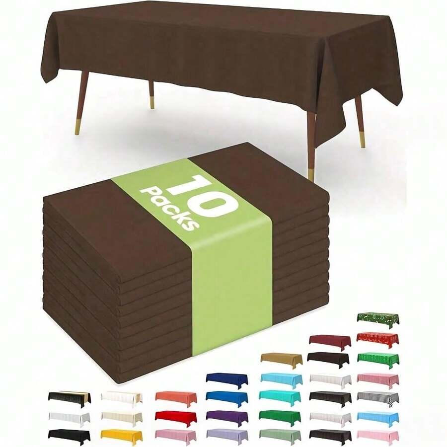 5/10pcs Coffee Brown Disposable Plastic Decorative Tablecloths, Suitable For Birthday Parties, Weddings, Holidays, Party Room Decoration And Props - Multicolor - View 1
