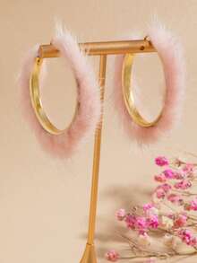 1 Pair Minimalist Hoop Earrings, Premium Women's Earrings For Autumn/Winter - Pink - View 4