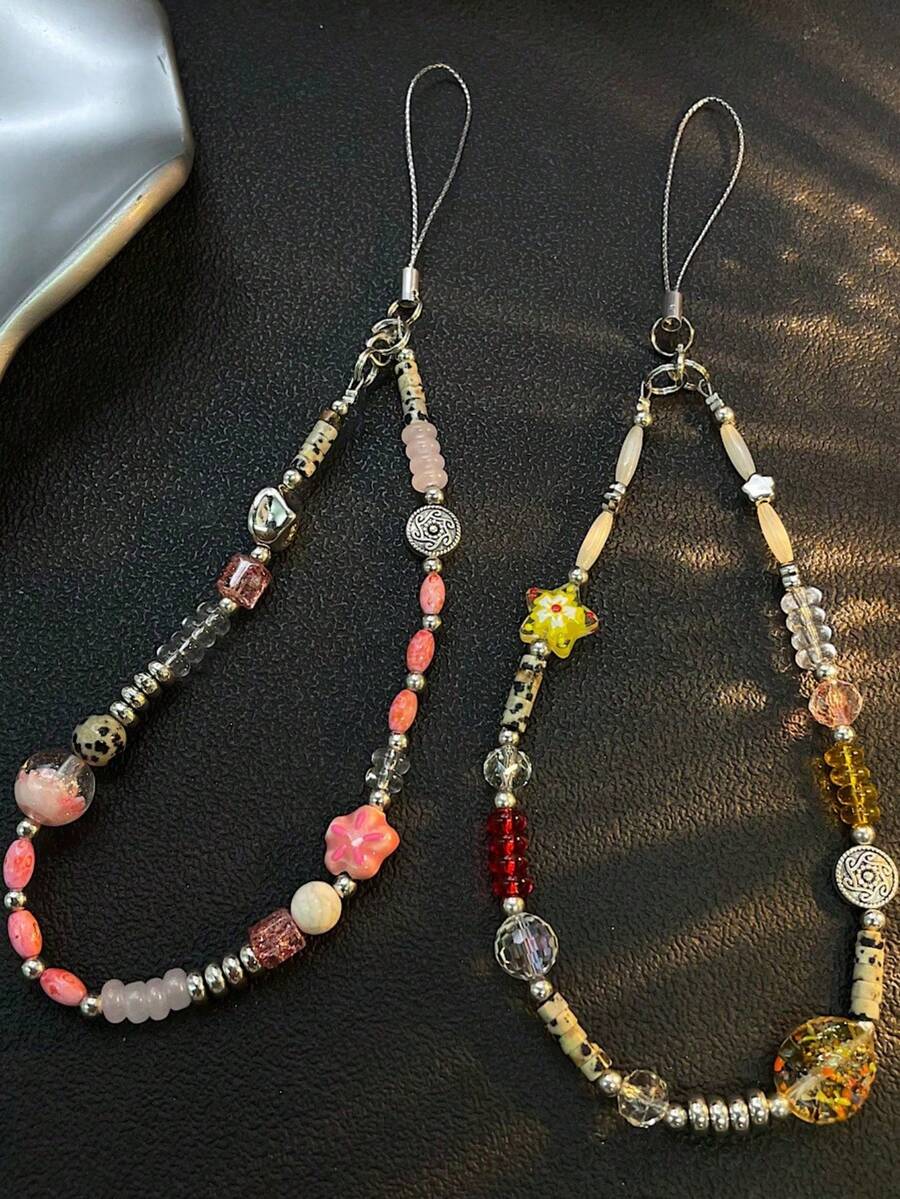 Cadena de teléfono para estudiante premium transparente con cuentas CCD, cordón corto para bolso, cadena de teléfono y llavero - Multicolor - Ver 1