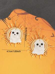 1 Pair Fashionable Vintage Geometric Ghost Pendant Earrings, Versatile Niche Ear Jewelry - Multicolor 1 - View 5