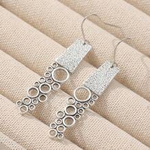 Minimalist Hollow Rectangular Chinese Character Pendant Earrings, Designed For Women, Suitable For Various Occasions - Antique Silver - View 2