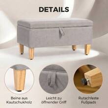 Linen Storage Bench, Padded Ottoman With Rubberwood Legs, Dust-Proof Chest, Light Gray - 淺灰色 - 查看 6