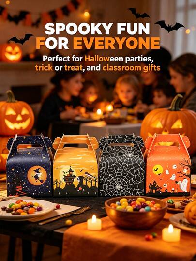 12 Buah Kotak Hadiah Permen Genggam Halloween, Gaya Halloween Gelap, , Penyihir, Rumah Hantu, Jaring Laba-laba, Cetakan Hantu, Desain Kotak Persegi Genggam Telinga Kucing 3D, Dapat Menampung Permen, Kue, Hadiah Kecil, Cocok Untuk Pesta Halloween, Tradisi Trick or Treat, Suvenir Pesta Kelas, Kemasan Hadiah Liburan Musim Gugur, Perlengkapan Pesta Halloween