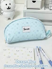1/2pcs Cute Large Capacity Polka Dot Shell Pattern Student Pencil Case - Cream White, Suitable For Classroom, Travel, Multi-Compartment Organizer Bag, Polka Dot Pattern, For Stationery.Back To School. - Multicolor - View 8