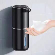 DONASIRA 1件裝 380ml 低噪音免接觸壁掛式智能自動皂液器，4段可調液量設定，全黑瓶身，泡沫/液體出液 - 黑色380毫升-餘量可視 - 查看 11