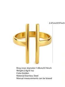 VceTd 1/2PCS Minimalist Business Style Hollow Geometric Line Decorated Stainless Steel Women's Single Ring, Suitable For Daily Wear Or Fashion Street Photography - Yellow Gold - View 9