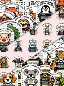 50張卡通原創手繪動物監獄大頭照塗鴉趣味擬人諷刺裝飾文具盒貼紙，開學第一天 - 彩色 - 查看 3