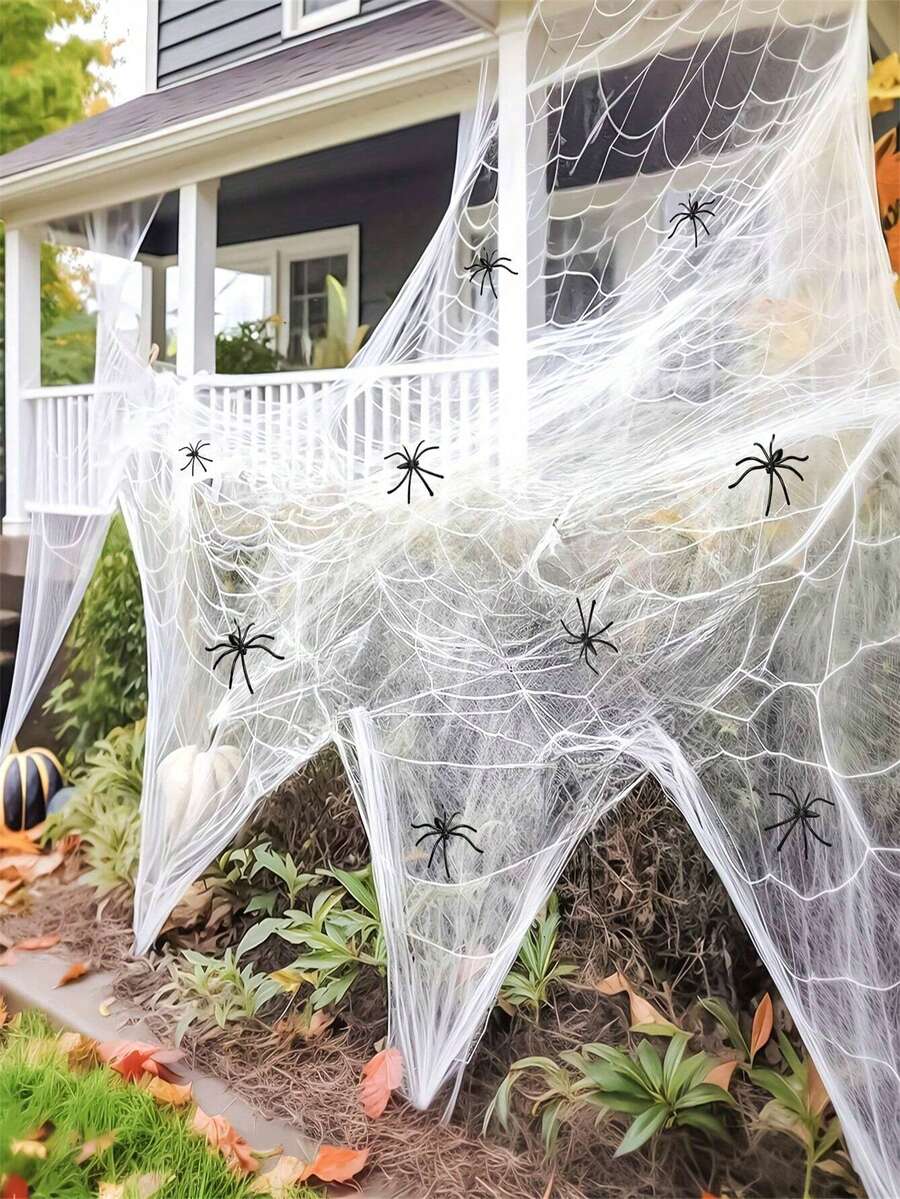 Spider Web Halloween Decoration, With Realistic Spider, Super Elastic Spider Web, Suitable For Halloween Indoor/Outdoor Party Supplies - Spider Web - View 1