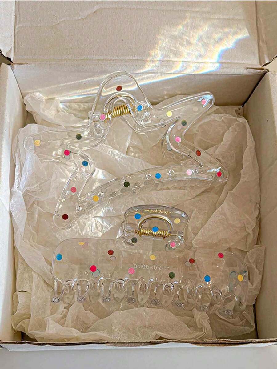 2pcs/1pc Women's Colorful Polka Dot Hair Claw Clips, Exquisite Five-Point Star And Dragon Bone Shape Lightweight PC Hair Clips Multi-Style Combination Claw Clips, Fashion Versatile Elegant Minimalist Solid Color Hair Claws, Suitable For Daily Wear, Casual, Party, Beach, Ponytail, Bun, Face Washing, Makeup, Clothing Accessories, Summer Beach Hair Claw Clips - Multicolor - View 1