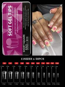 550pcs Soft Gel Nail Tips, Medium-Short Almond & Coffin Shape, Full Coverage Matte Nail Extensions, Acrylic Press-On Nails, DIY Nail Art Decoration - Clear - View 13