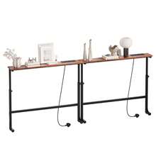 Luxstein Slim Console Table, Height Adjustable 75/100 Cm Sofa Table With Charging Station For Entryway, Living Room, Small Spaces - 75cm - Rust Brown - View 11